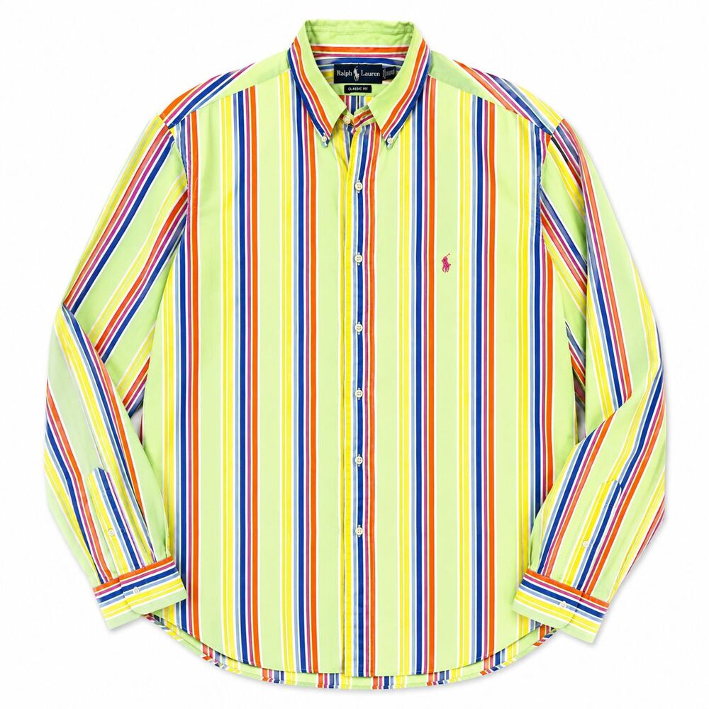 Ralph Lauren Classic Fit XXLT Button Up Shirt Green Multicolor Striped Cotton